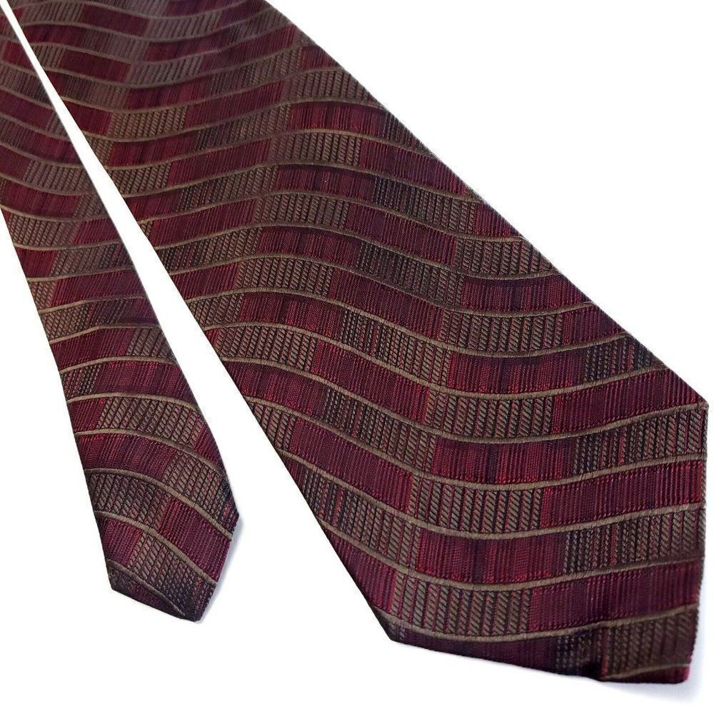 Pronto Uomo Red Silk Tie Woven Wide Striped